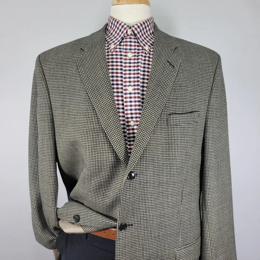 Calvin Klein Men's‎ Sport Coat Blazer Three Button Beige Black Wool 46XL